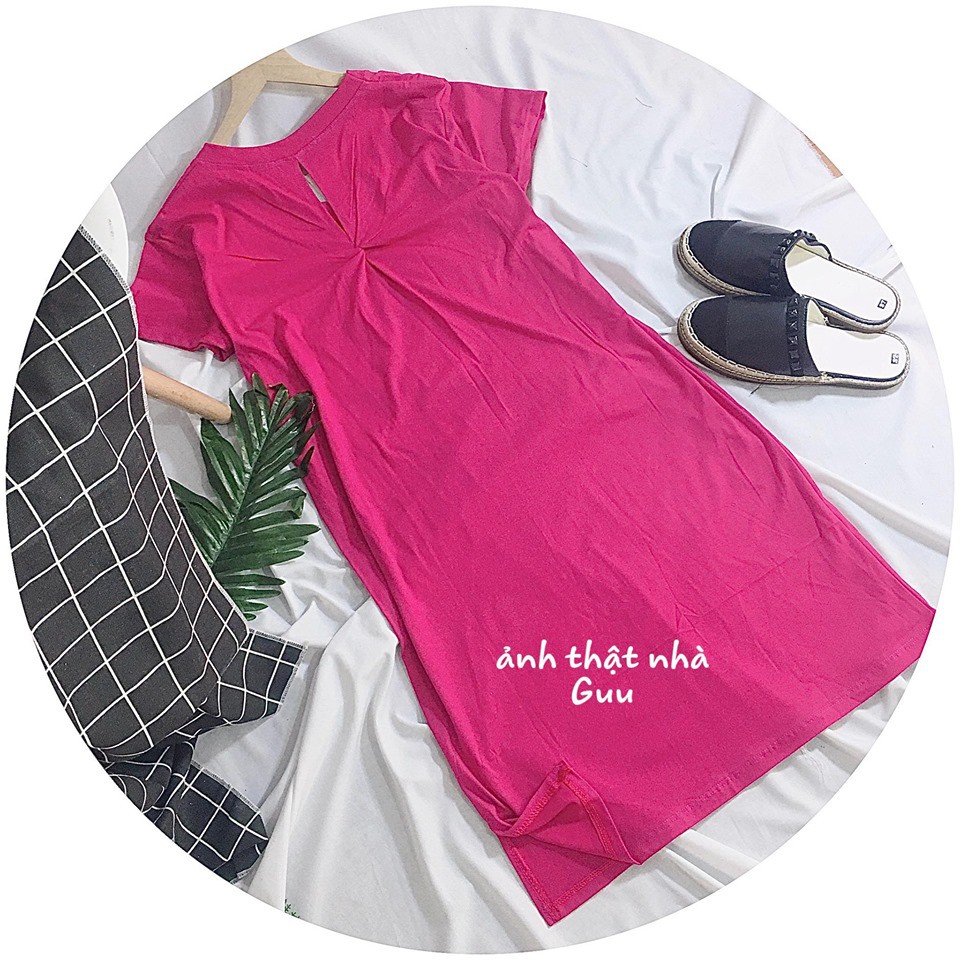 Đầm suông nữ , đầm xoắn lưng cổ tim chất cotton tàu mềm mịn thoáng mát form rộng đến 75kg hàng có size có túi | BigBuy360 - bigbuy360.vn