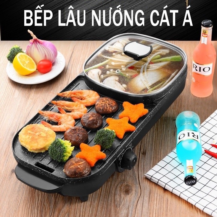 Bếp lẩu nướng - Đa năng CÁT Á G5 - 2 trong 1  bề mặt chống dính truyền nhiệt nhanh giữ nhiệt nhanh hơn