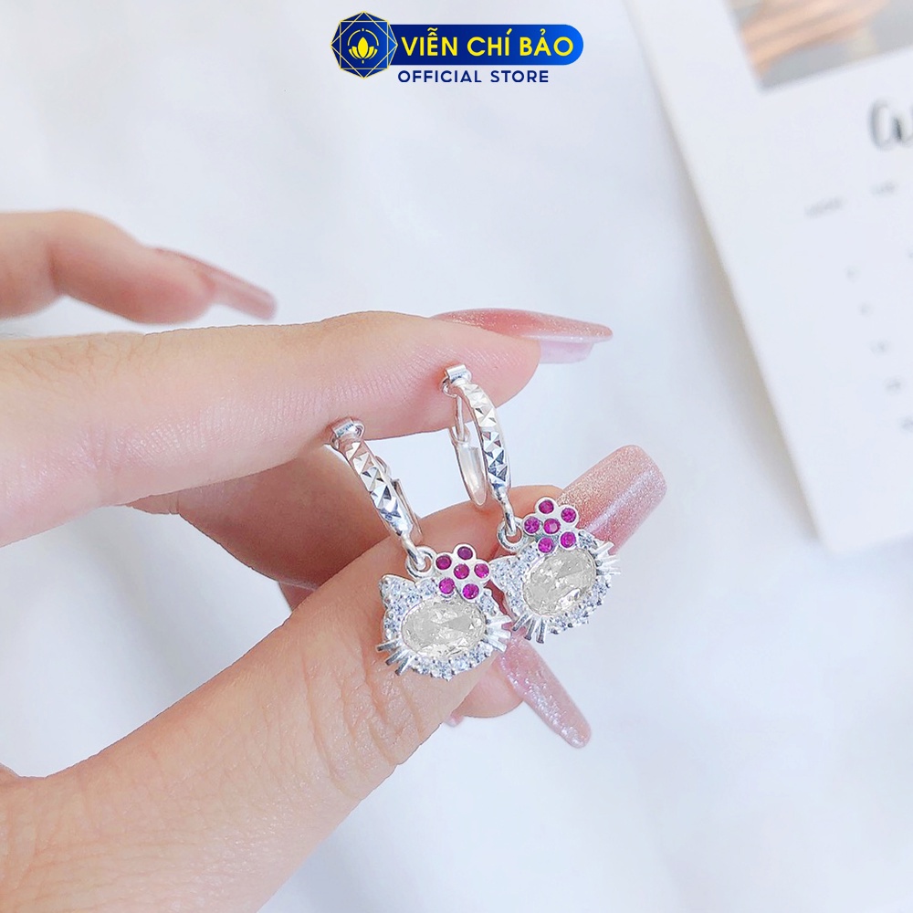 Bông tai bạc nữ Kitty trắng trẻ em chất liệu bạc S925 thời trang phụ kiện trang sức nữ Viễn Chí Bảo B400518x