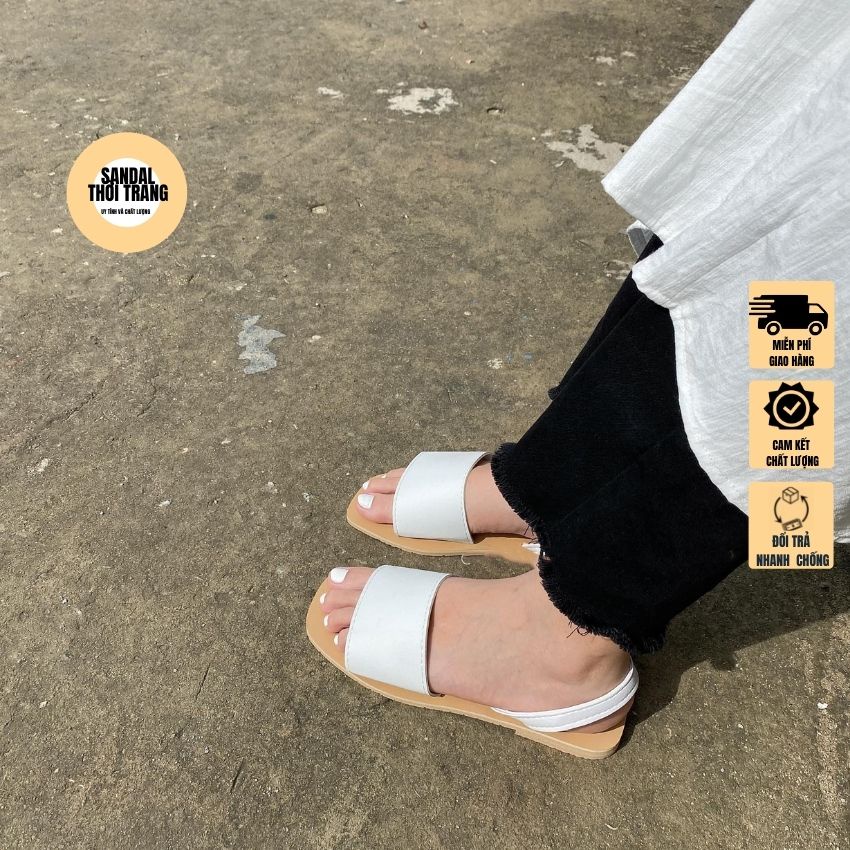 Giày sandal nữ đế bệt xỏ ngón quai ngang trắng/đen full size 30-40 nữ SANDALTHOITRANG
