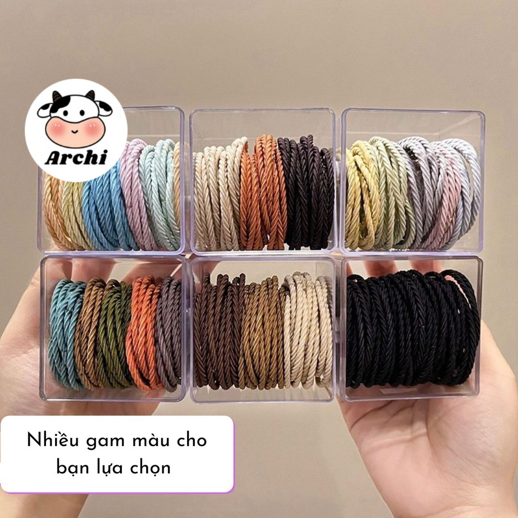 Set bộ 2 dây cột buộc tóc bằng cao su co giãn màu sắc thời trang Hàn Quốc chất lượng cao