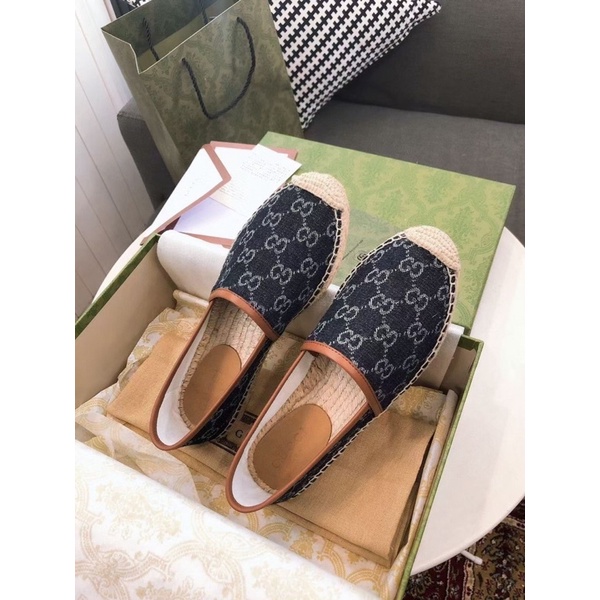 Giày slip on guci hoạ tiết đế cói fullbox