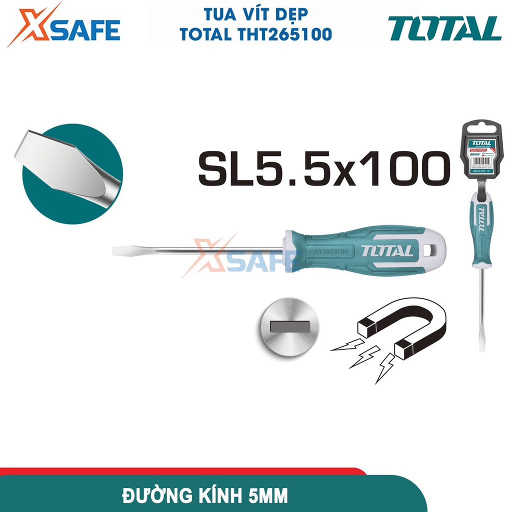Tua vít dẹp TOTAL nhiều kích cỡ Tuốc nơ vít Thép Cr-V Đường kính 5.0mm hoặc 6.0mm Chiều dài 100mm tháo mở ốc vít[XSAFE]