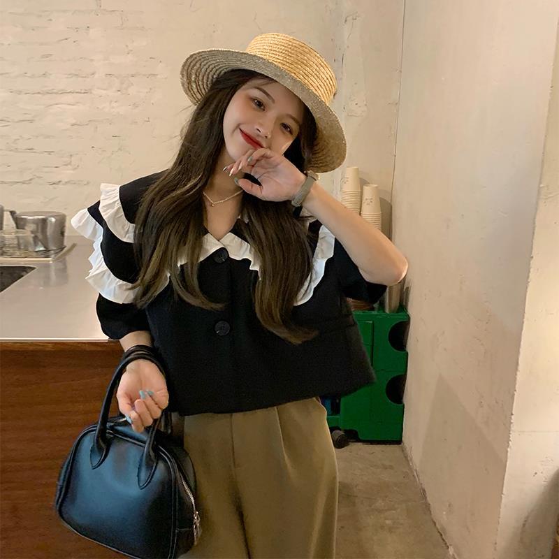 Áo babydoll Croptop Hai Lớp Cổ Búp Bê Phong Cách Retro Thời Trang Mùa Hè | BigBuy360 - bigbuy360.vn