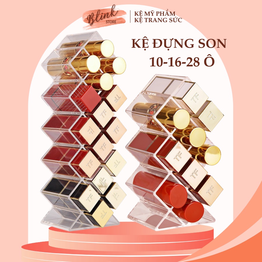 Khay đựng son 10-16-28 ô mica trong suốt để bàn trang điểm, tiết kiệm diện tích và dễ dàng chọn màu, để được dòng son TF