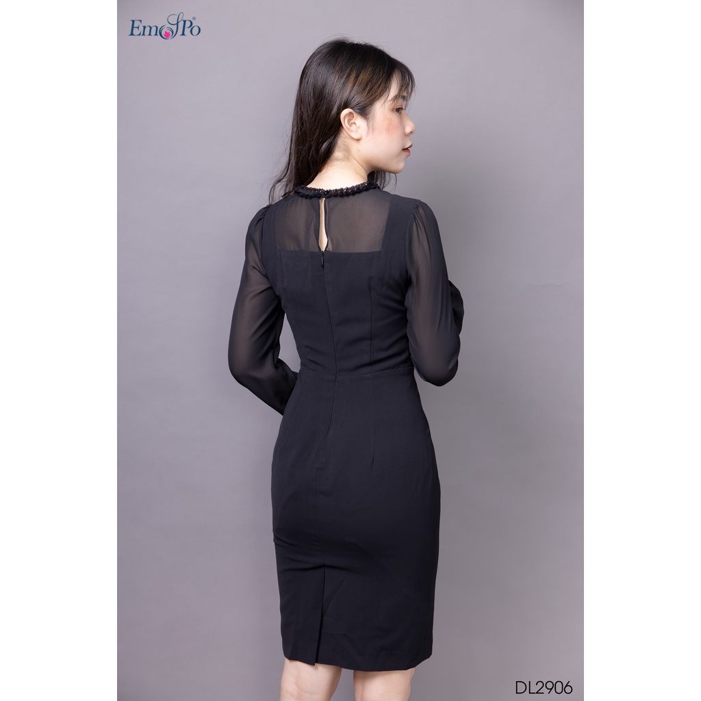Đầm ôm,cổ tròn trần zen nơ Emspo DL2906