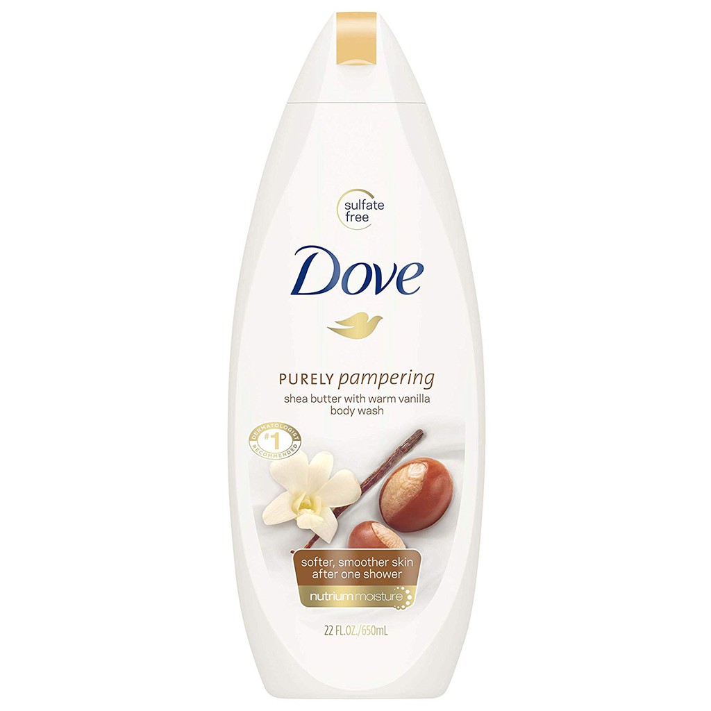 Sữa tắm dưỡng ẩm da Dove Purely Pampering Body Wash Shea Butter with Warm Vanilla 650ml (Mỹ)