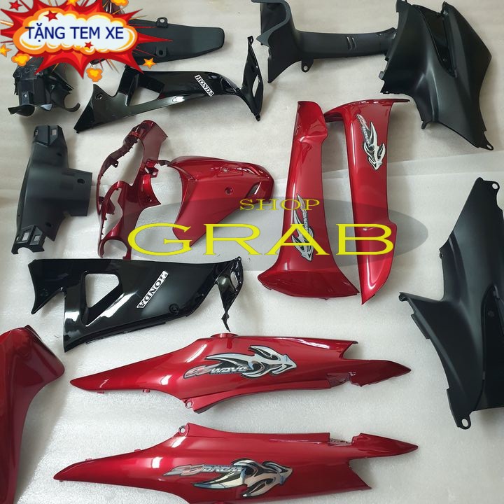 Bộ dàn áo xe Wave RS, Wave Anpha, Wave S100 đời 2006 đến 2016 - màu ĐỎ ĐUN yếm ĐEN - G530