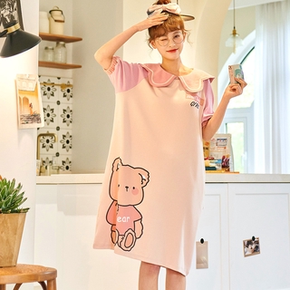 Đầm Ngủ Cotton Ngắn Tay Họa Tiết Hoạt Hình Xinh Xắn Dành Cho Mẹ Bầu / Size M-3Xl
