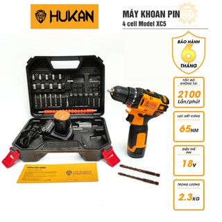 Máy khoan pin HUKAN 18V 4 cell Model XC5, máy không chổi than tặng kèm 2 mũi khoan