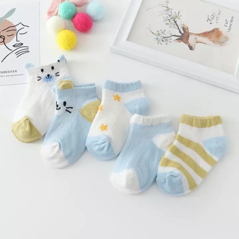 Tất điều hòa cho bé mềm mại, set 5 đôi tất Kid's Socks thoáng khí đủ size từ 0-3 tuổi
