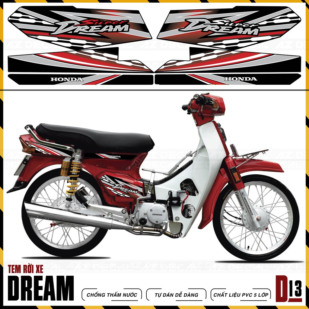 Tem Chế Super Dream Thiết Kế Cực Chất | D13 | Tem Rời Dành Cho Xe Dream Việt, Thái, Chất Liệu Decal Chống Nước, Bền Màu