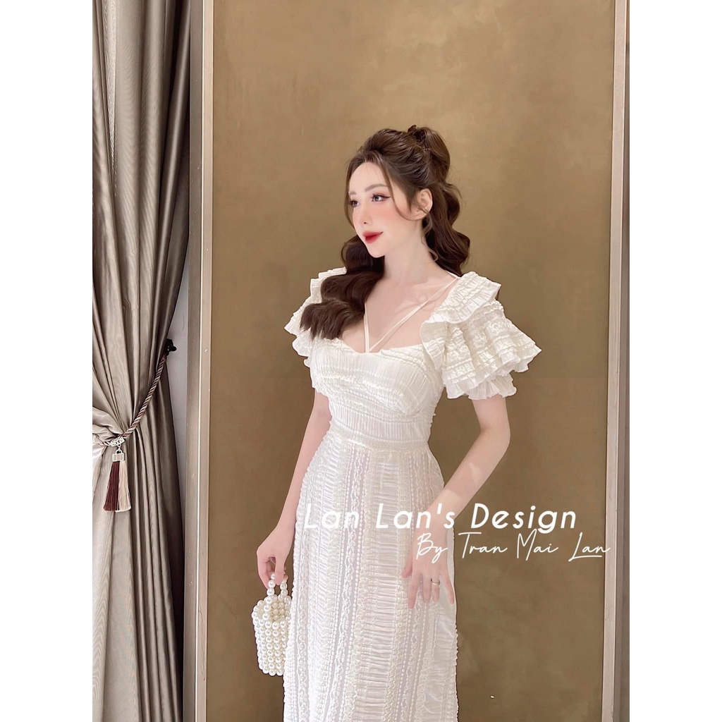 Đầm dự tiệc tay bèo phối ren 2 lớp hàng thiết kế