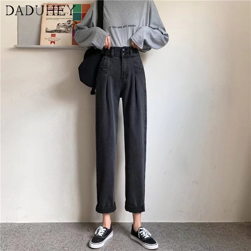Quần mom jeans lưng cao ống rộng thời trang Hàn Quốc