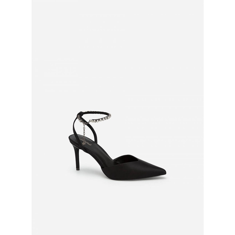 Vascara GIÀY ANKLE STRAP SATIN QUAI ĐÍNH ĐÁ PHỐI XÍCH - BMN 0522 - MÀU ĐEN