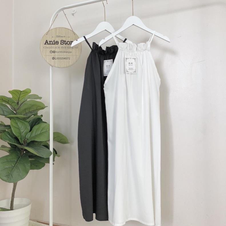 Đầm Yếm Nữ 3 Lỗ Khoét Lưng ,❤️MysticStore<FREESHIP>❤️, Váy Yếm Nữ Ngực Bèo Dáng Rộng, Đầm 2 Dây Babydoll 2 Màu TRẮNG ĐEN | BigBuy360 - bigbuy360.vn