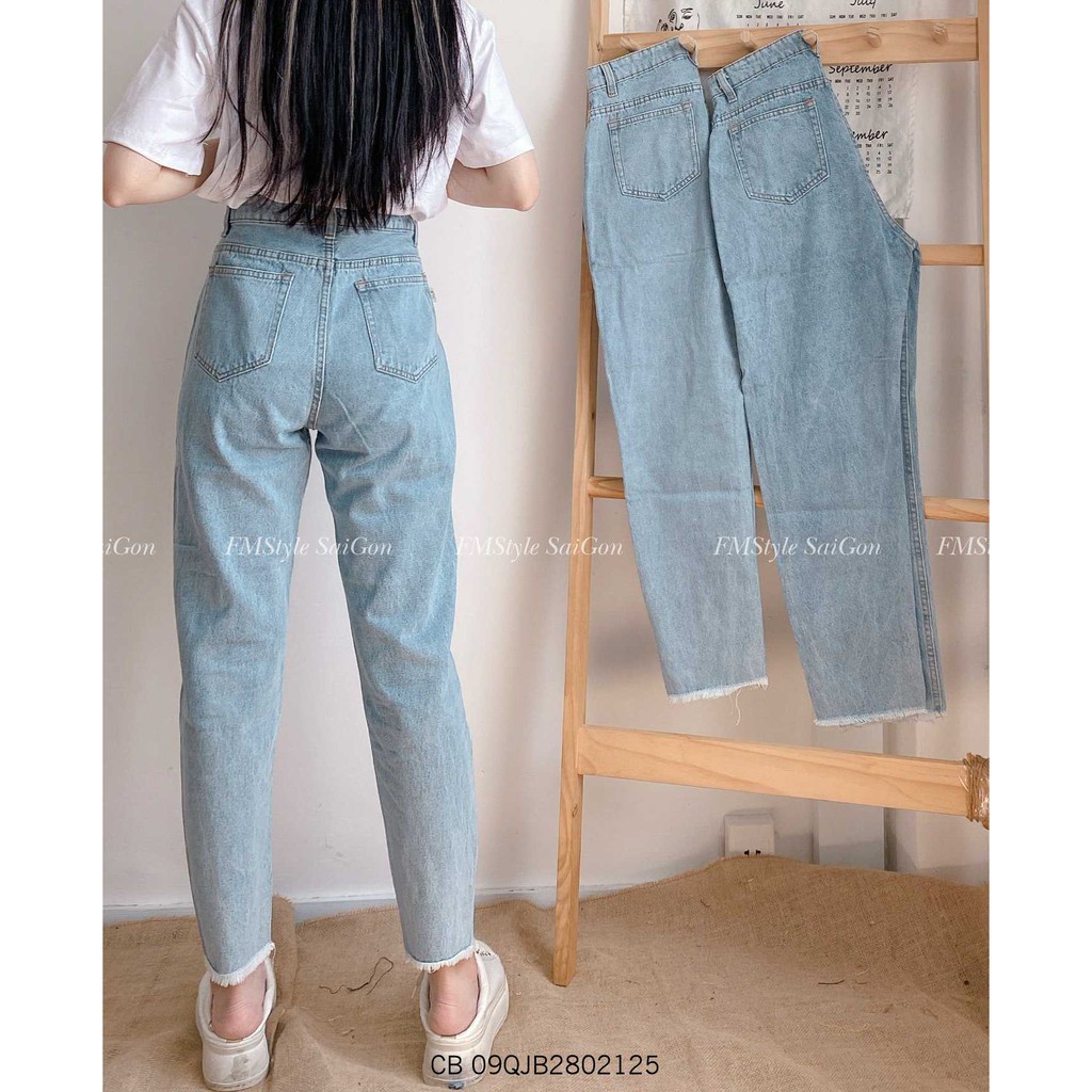 Quần jean nữ ống rộng ❤️ laitua Cạp lưng cao màu xanh dáng ống suông chất bò dầy dặn trẻ trung LXlaitua
