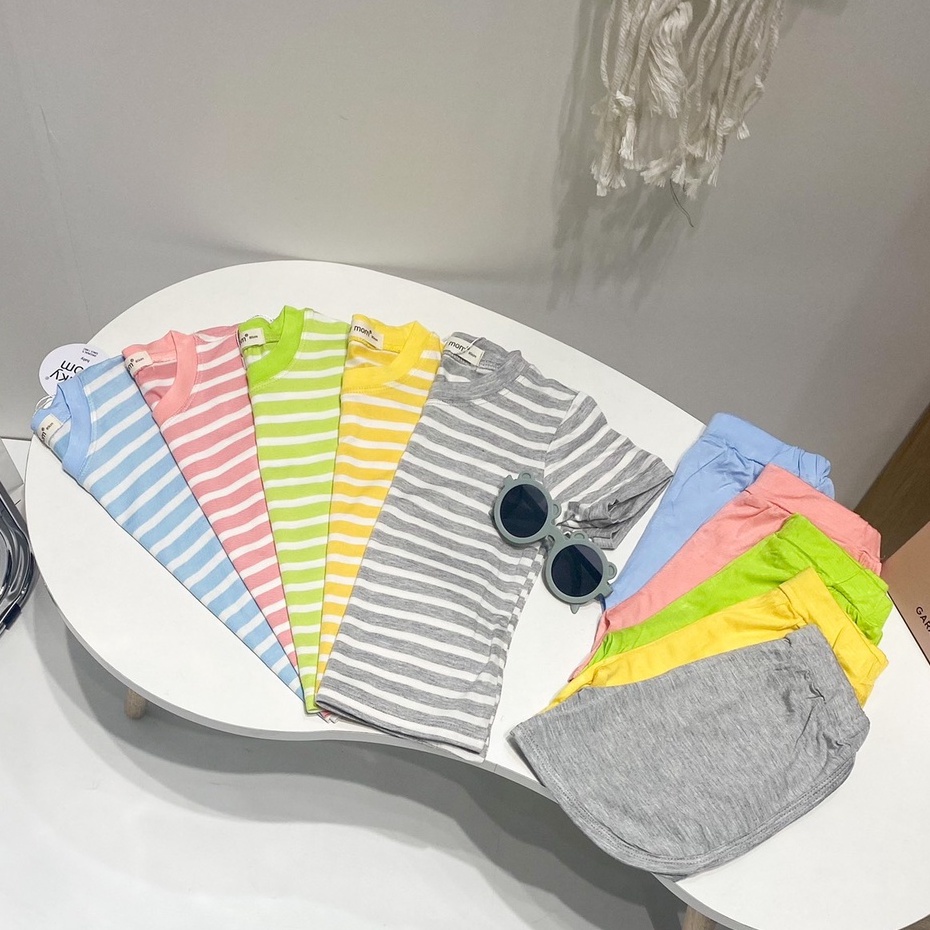 [Bé:8-27kg] Bộ Cộc Tay Minky Mom Vải Thun Lạnh Sọc Cao Cấp Mát Mịn Cho Bé Trai, Bé Gái đủ Size từ 80-150cm-Mã: TN-TR06