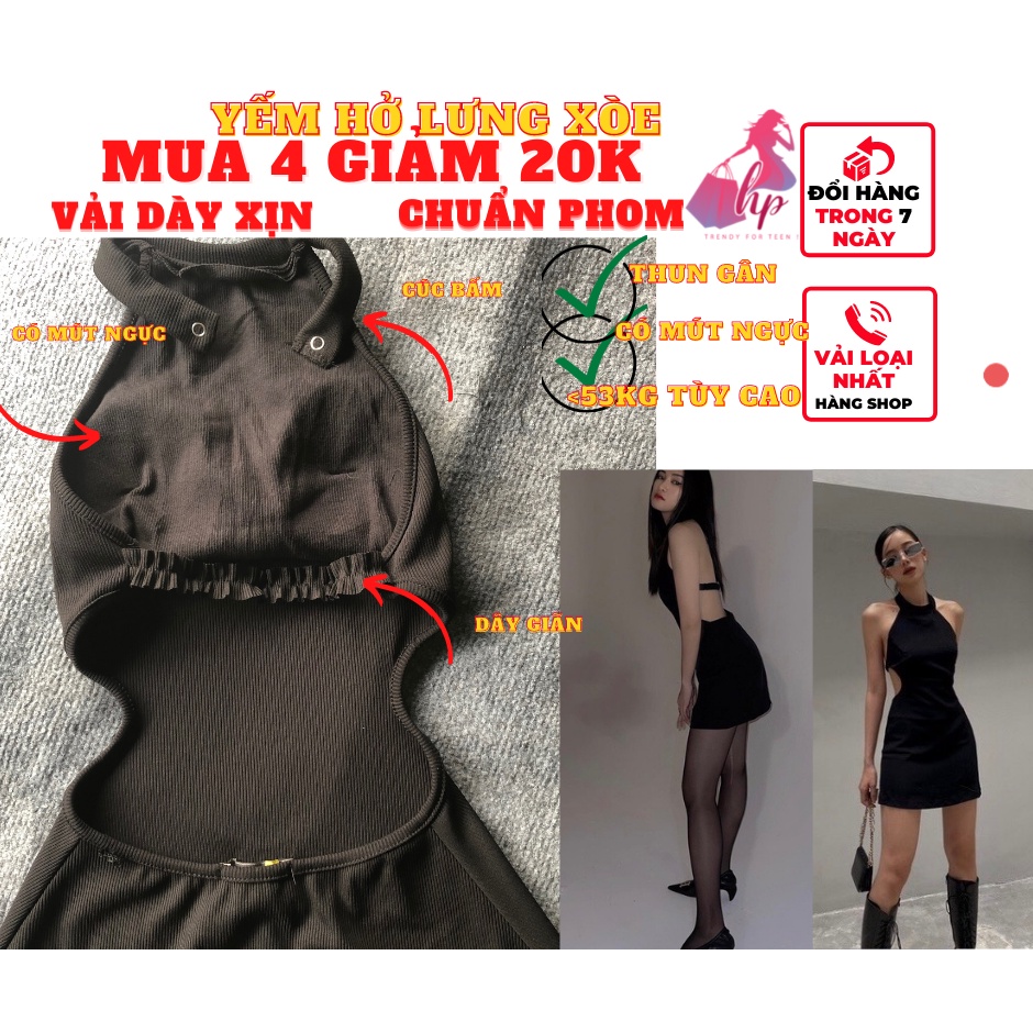 Váy đầm nữ hở lưng cổ yếm ôm body có đệm mút dáng xòe cài cúc đi biển dự tiệc sang chảnh tôn eo dáng  -mã VD141 | BigBuy360 - bigbuy360.vn