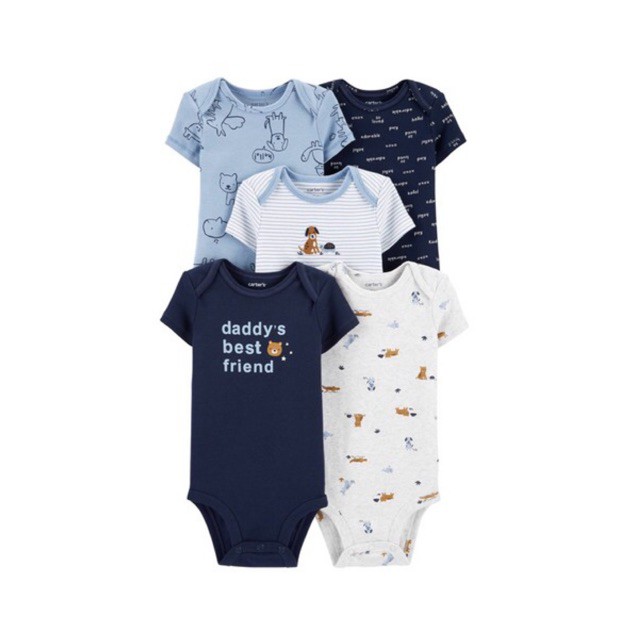 Set 5 bodysuit hãng Carter's xuất dư loại dài tay mẫu ngẫu nhiên cho bé trai bé gái từ sơ sinh đến 24 tháng