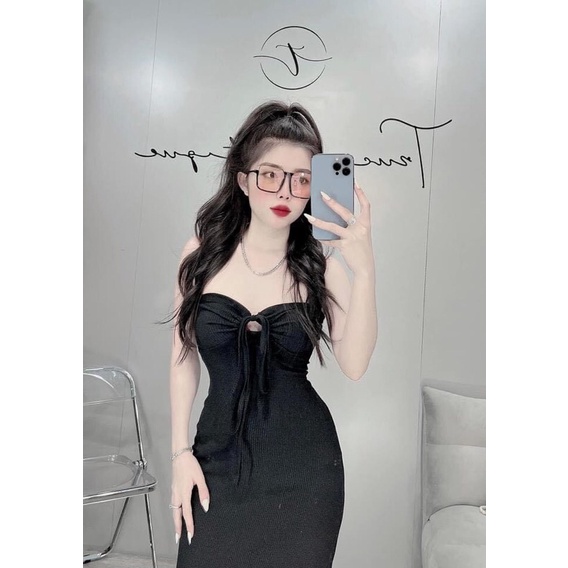 Đầm body sexy cúp ngực váy ôm cổ yếm hở vai cột dây quyến rũ