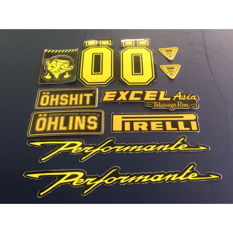 Bộ 11 logo vàng, decal dán xe máy, nón bảo hiểm... Sticker chống nước, bền màu. Hình dán