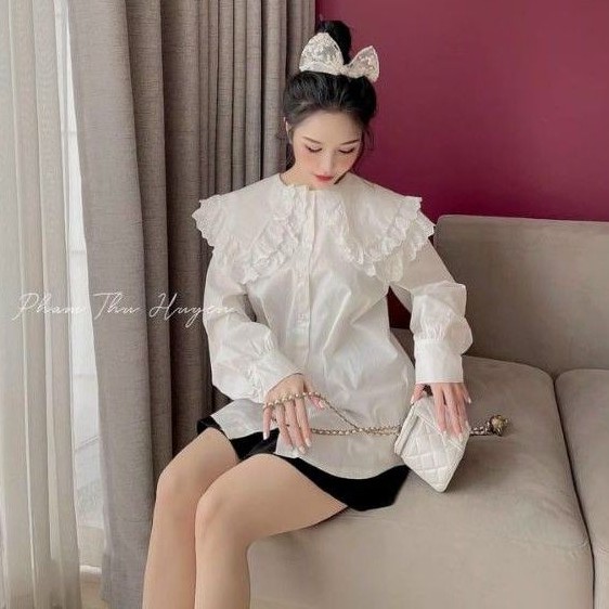 Áo sơ mi viền bèo CỔ SEN CAO CẤP Phôm rộng_UN