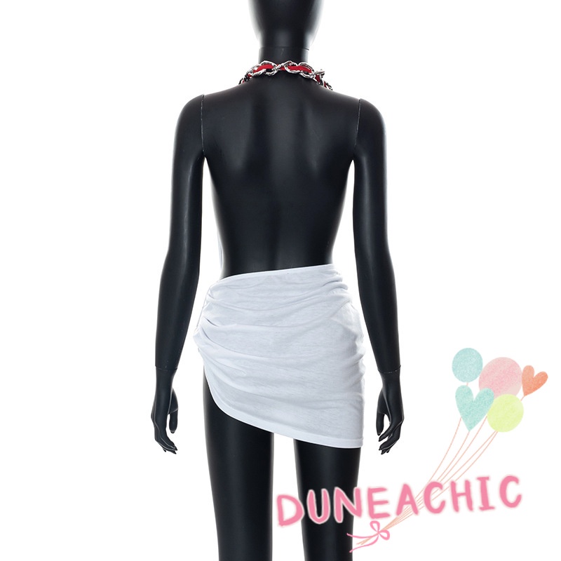 DUNEA Đầm khong tay hở lưng in họa tiết hoạt hình phong cách đường phố cá tính cho nữ