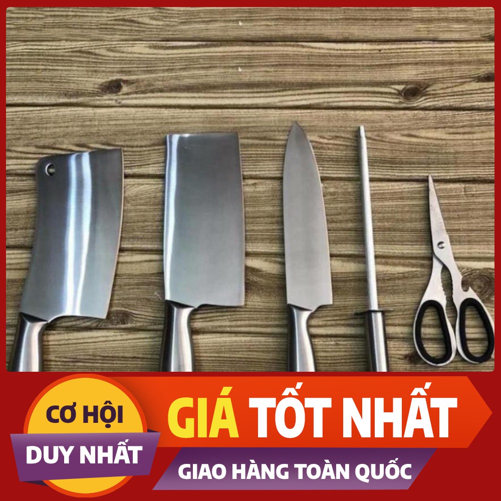 Bộ Dao Nhật 6 Món Inox Nhà Bếp Nguyên Khối Cao Cấp Kèm Khay Đựng