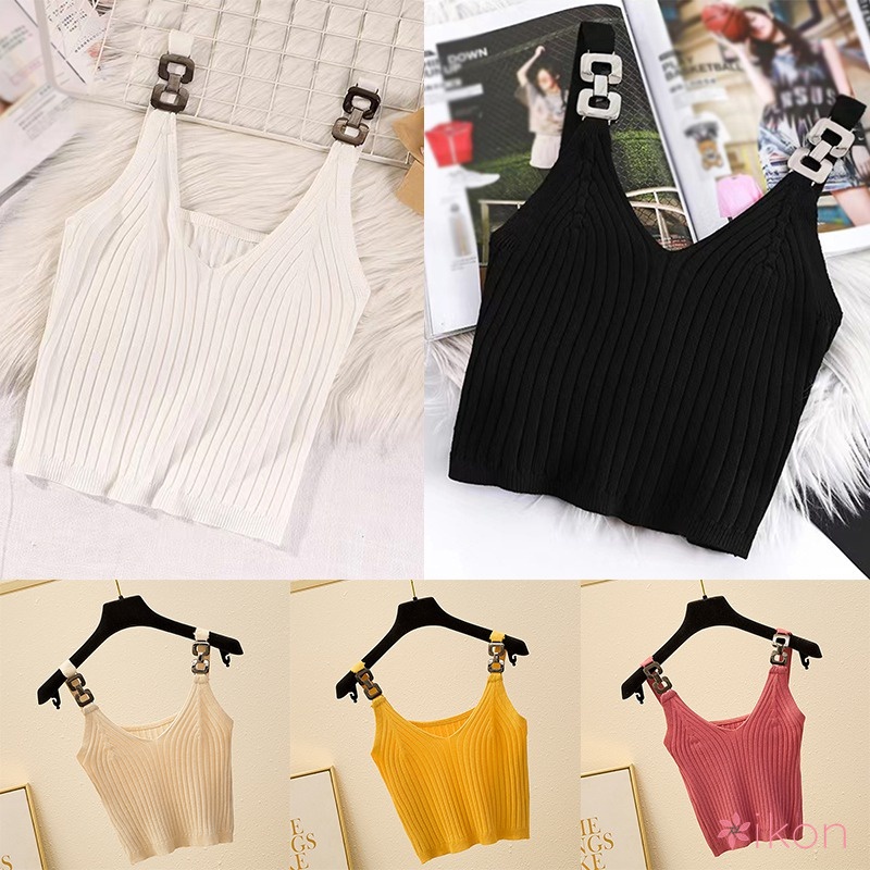 Áo Hai Dây Dáng Ngắn Màu Sắc Trơn Quyến Rũ Cho Nữ