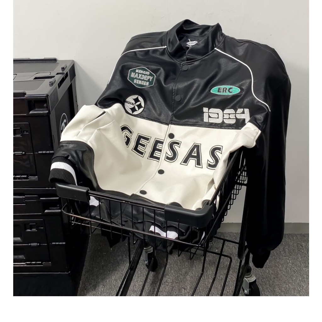 Áo Khoác Bóng Chày Da pu Phối Màu Tương Phản Kiểu Retro Cá Tính Cho Nam Và Nữ