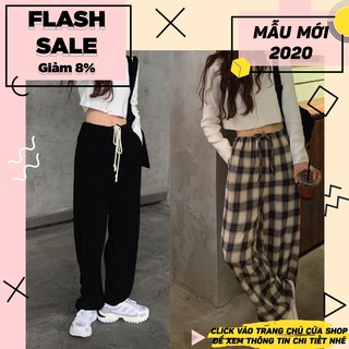 [CÓ SẴN] QUẦN VẢI CULLOTES KẺ CARO VINTAGE ĐEN BASIC CẠP CAO EO CHUN DÁNG SUÔNG ỐNG RỘNG THỜI TRANG ULZZANG HÀN QUỐC