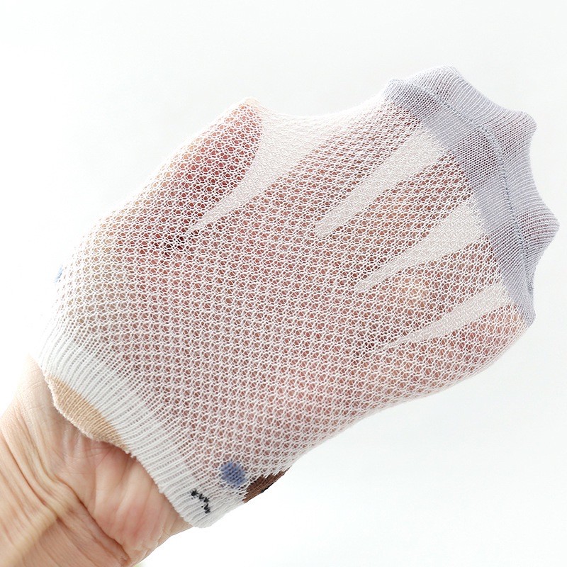 Set 5 đôi tất lưới KIDS hình thú mềm mịn, tất lưới vải cotton cho bé 0-2 tuổi thoáng khí thấm hút tốt Bunakids PK45