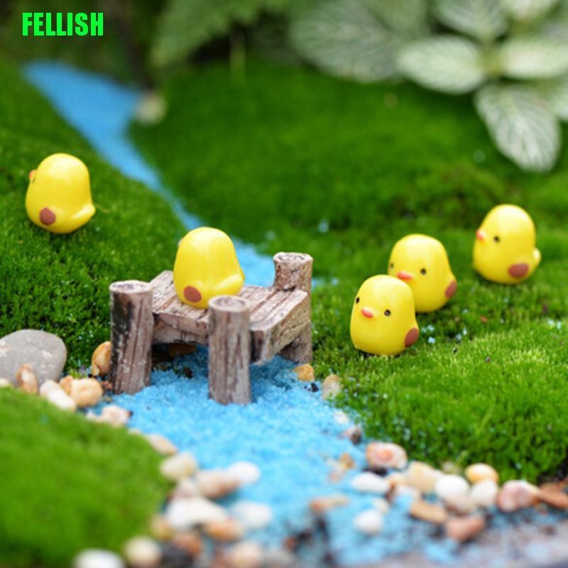 Set 5 mô hình chú gà mini màu vàng dùng trang trí tiểu cảnh DIY