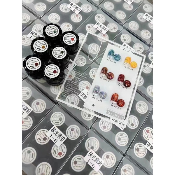 Set gel hổ phách kim tuyến Huaxi 6 màu / set - Sushi nail mi