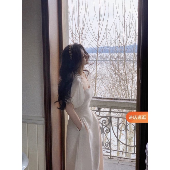 [ẢNH THẬT] VÁY DÁNG DÀI CHỮ A CỔ THUYỀN PHỐI TAY BÔNGG VOAN BE VDPTVB | BigBuy360 - bigbuy360.vn