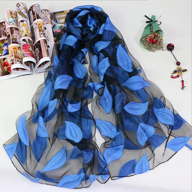Khăn Choàng Chiffon Mềm Mại Thêu Họa Tiết Lá Cổ Điển Cho Nữ | BigBuy360 - bigbuy360.vn