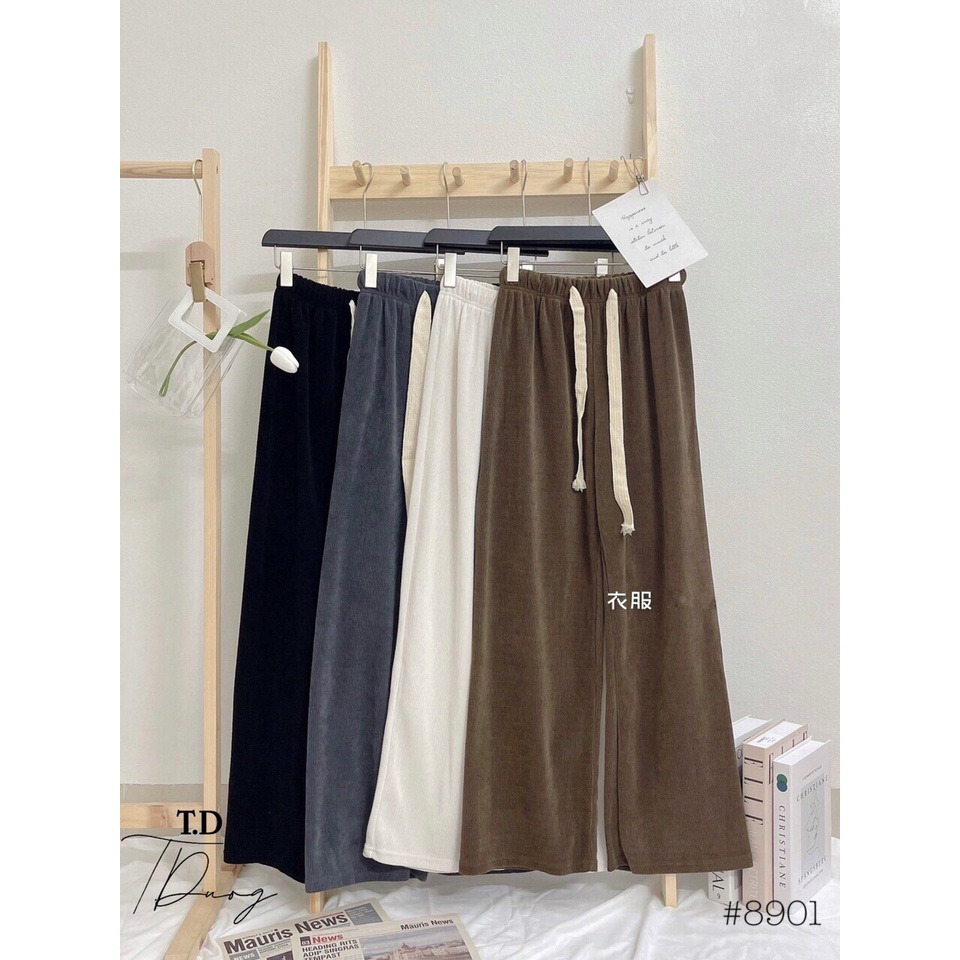 Quần suông nữ ullzzang vải nhung tăm ống rộng cao cấp 4 màu Bingshop