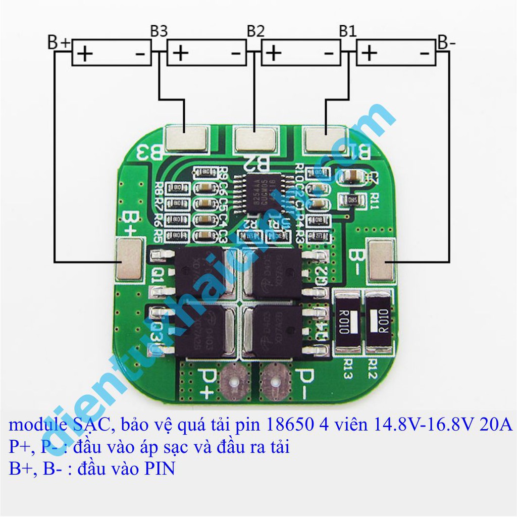 module SẠC bảo vệ quá tải pin 18650 4 viên 14.8V-16.8V 20A kde3127