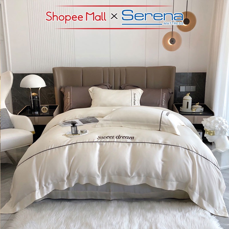 Set 5 Món Chăn Ga Gối Lụa 100s SERENA Cao Cấp Bộ Combo Ra Ga Drap Trải Bọc Phủ Nệm Đệm Giường Đep