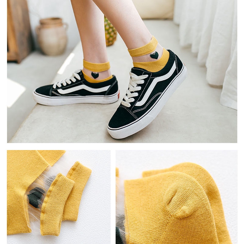 Heart Love Emboridery Women Ankle Socks Summer Fashion Candy Color Transparent Glass Silk Breathable Ladies Socks Girls Hosiery