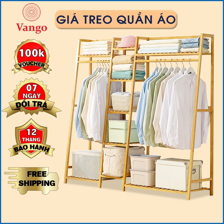 Giá treo quần áo thông minh bằng gỗ tre tự nhiên cao cấp, Kệ để đồ đa năng có chỗ để giày tiện lợi, sang trọng