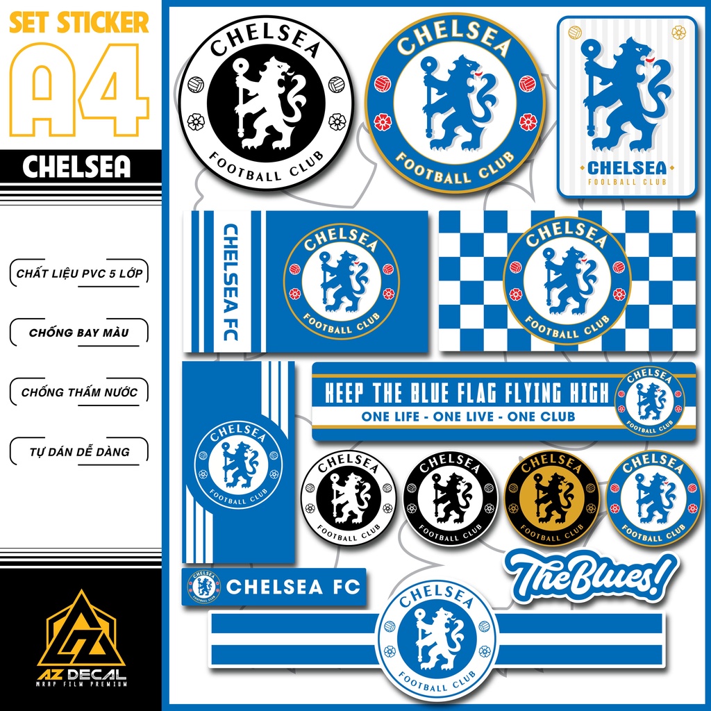 Sticker Bóng Đá CLB Chelsea Dán Tem Xe, Dán Nón, Điện Thoại, Laptop - Logo Chelsea Chất Liệu Chống Thấm Nước, Bền Màu