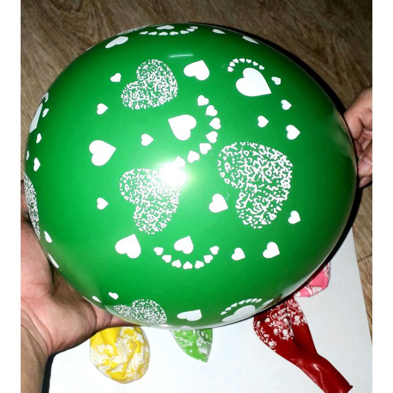 Sét 8 cái bong bóng in hoa và chữ nhiều màu khi bơm lên đường kính 35cm