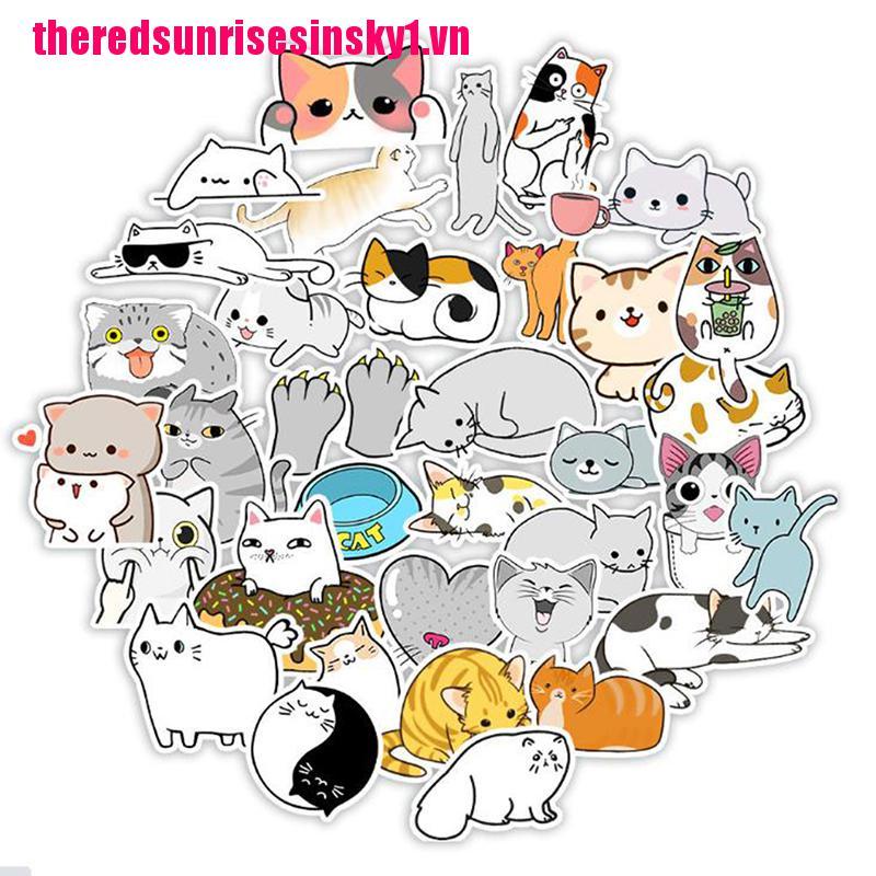 Bộ 50 Miếng Dán Hình Mèo Hoạt Hình Dễ Thương Trang Trí Ván Trượt / Laptop / Điện Thoại