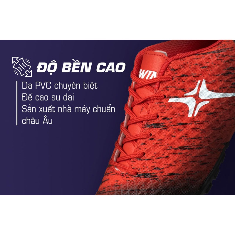 Giày Bóng Đá Cao Cấp Sân Cỏ - iWin imPRO 303 TF Đỏ Đen - Đế Siêu Đỉnh , From Mềm Dẻo