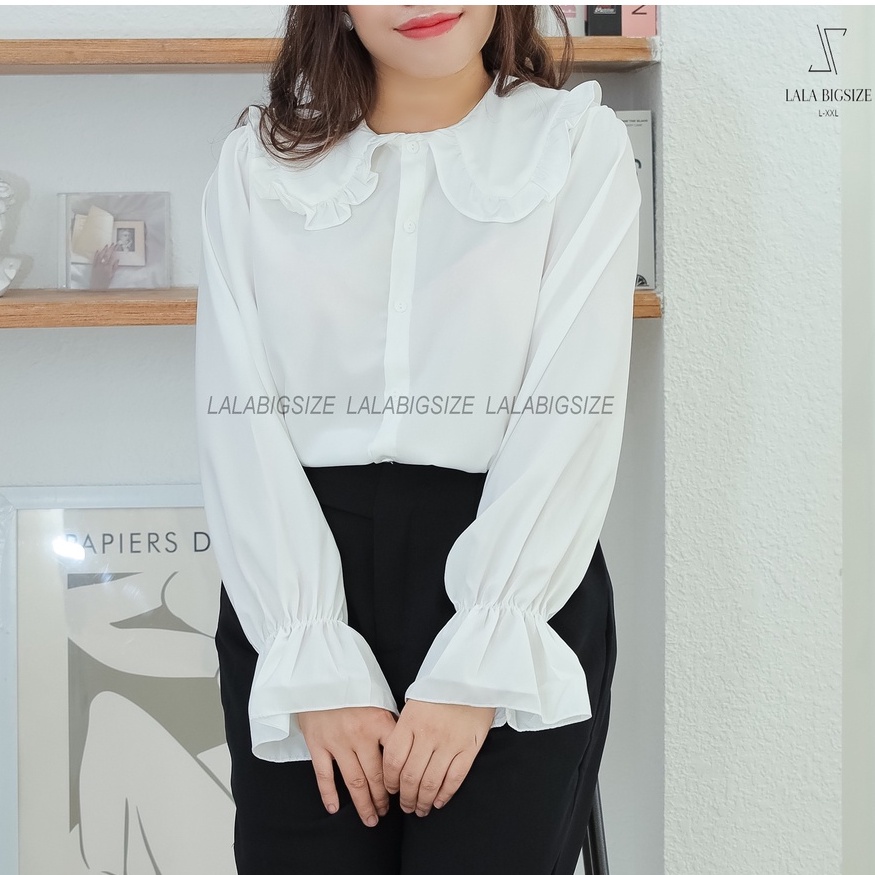 Áo sơ mi nữ BIGSIZE (55-85kg) cổ bèo tay bồng SMA02 - [LALA Bigsize] | BigBuy360 - bigbuy360.vn