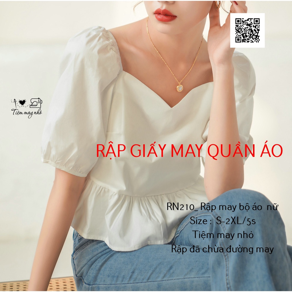 RN210_rập giấy may áo croptop tay bồng nữ