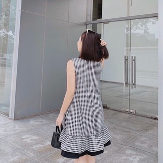Đầm váy freesize caro nơ đen