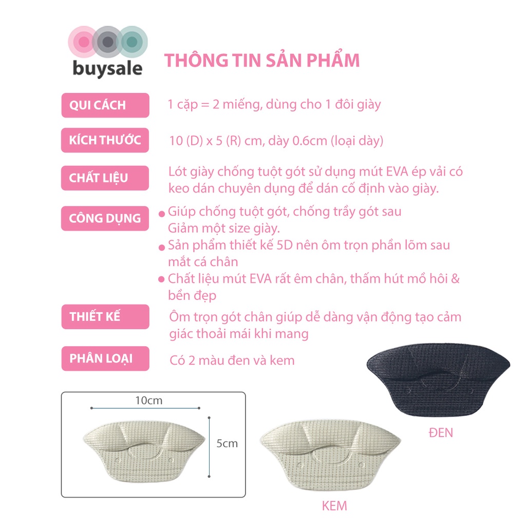 Miếng lót giày giảm size, chống trầy gót chân, êm chân khi mang giày dành cho nam và nữ - Buysales - BSPK230